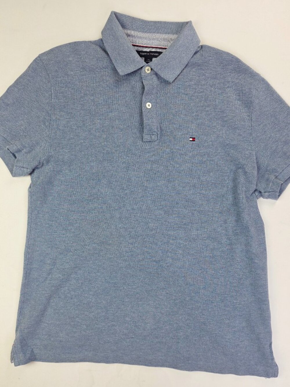 Tommy Hilfiger Custom Fit Mens Size Large Heather Blue Embroidered Logo Polo